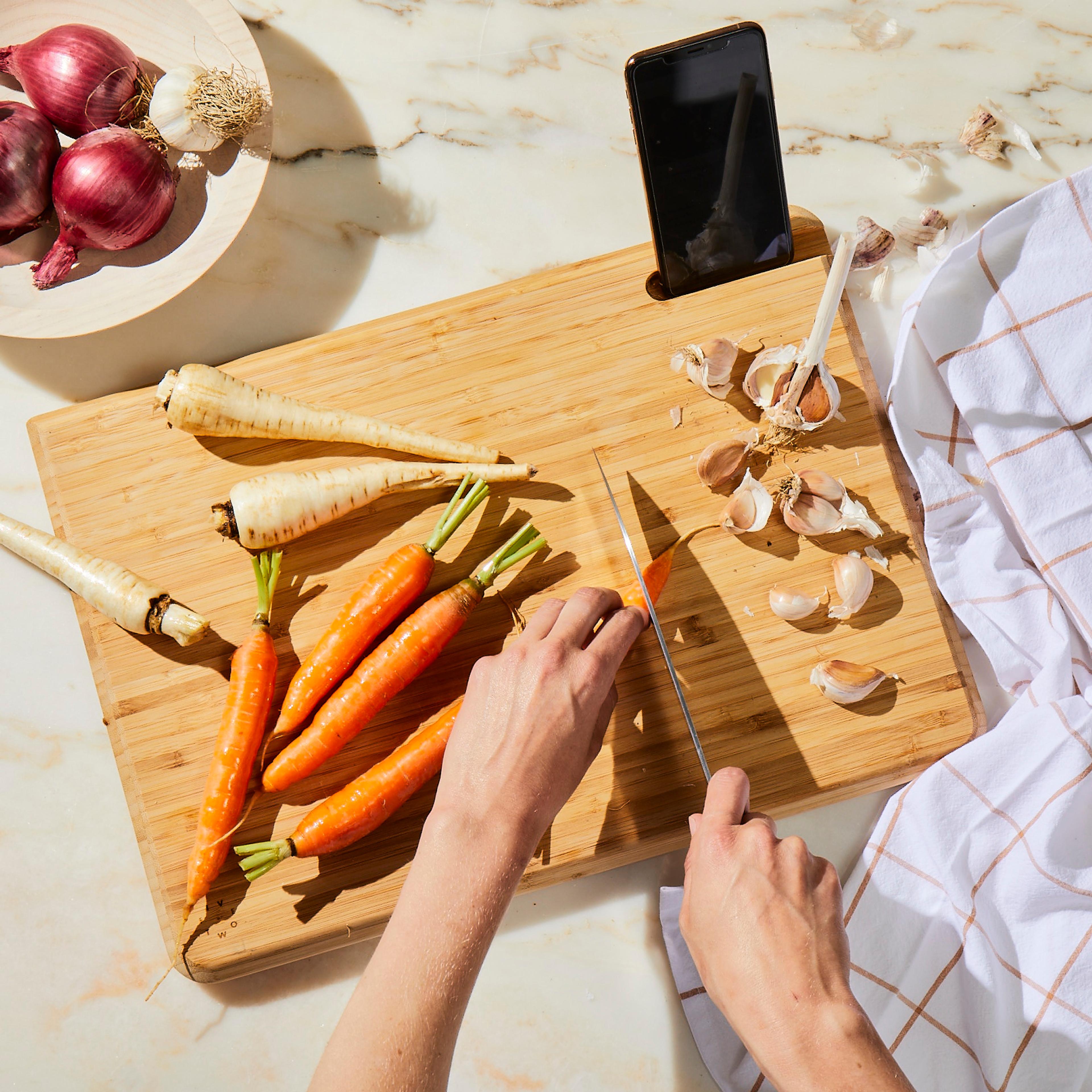 chopping veg for meal prep