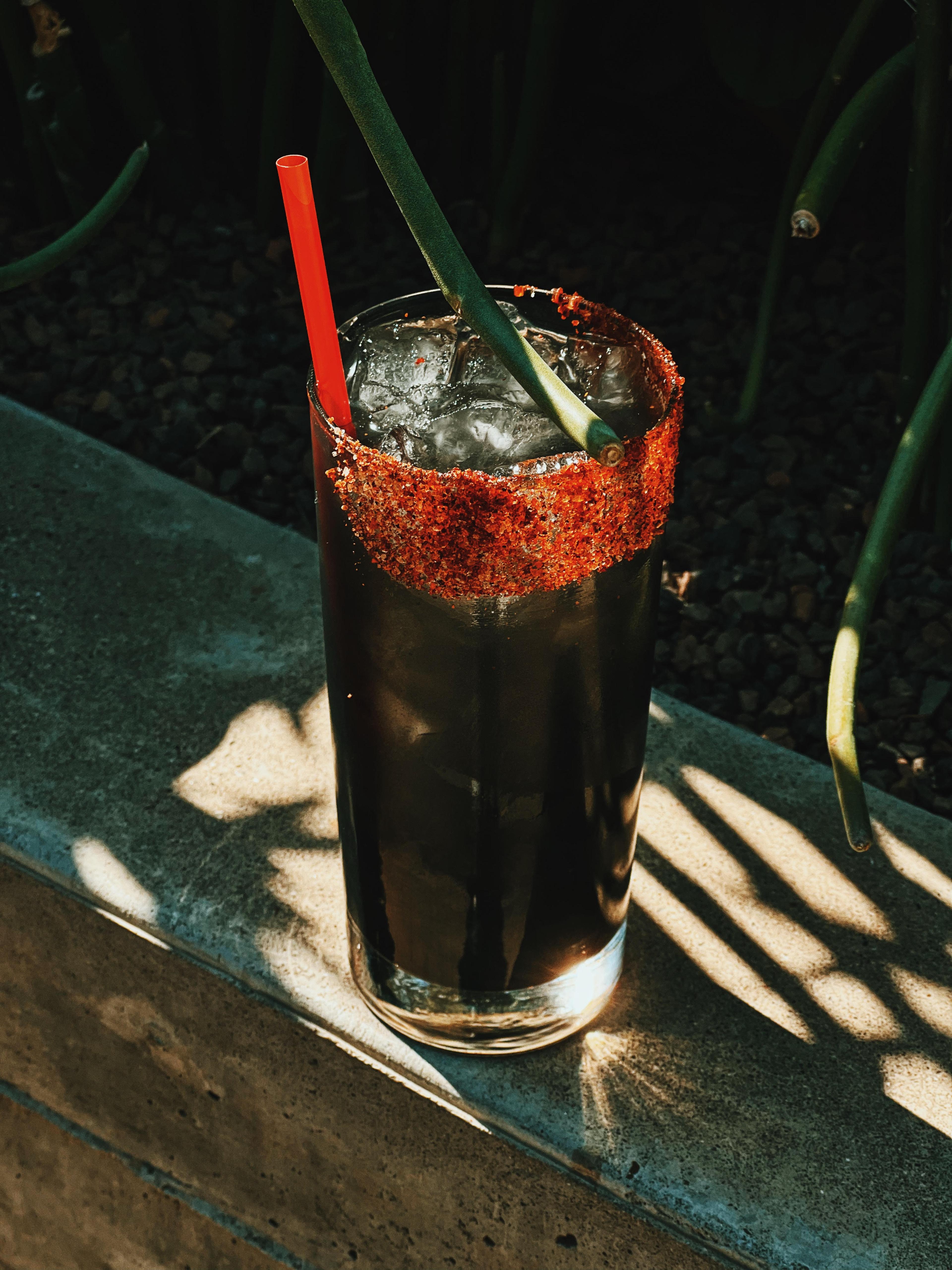 charcoal dark margarita with red rim for Halloween cocktail series