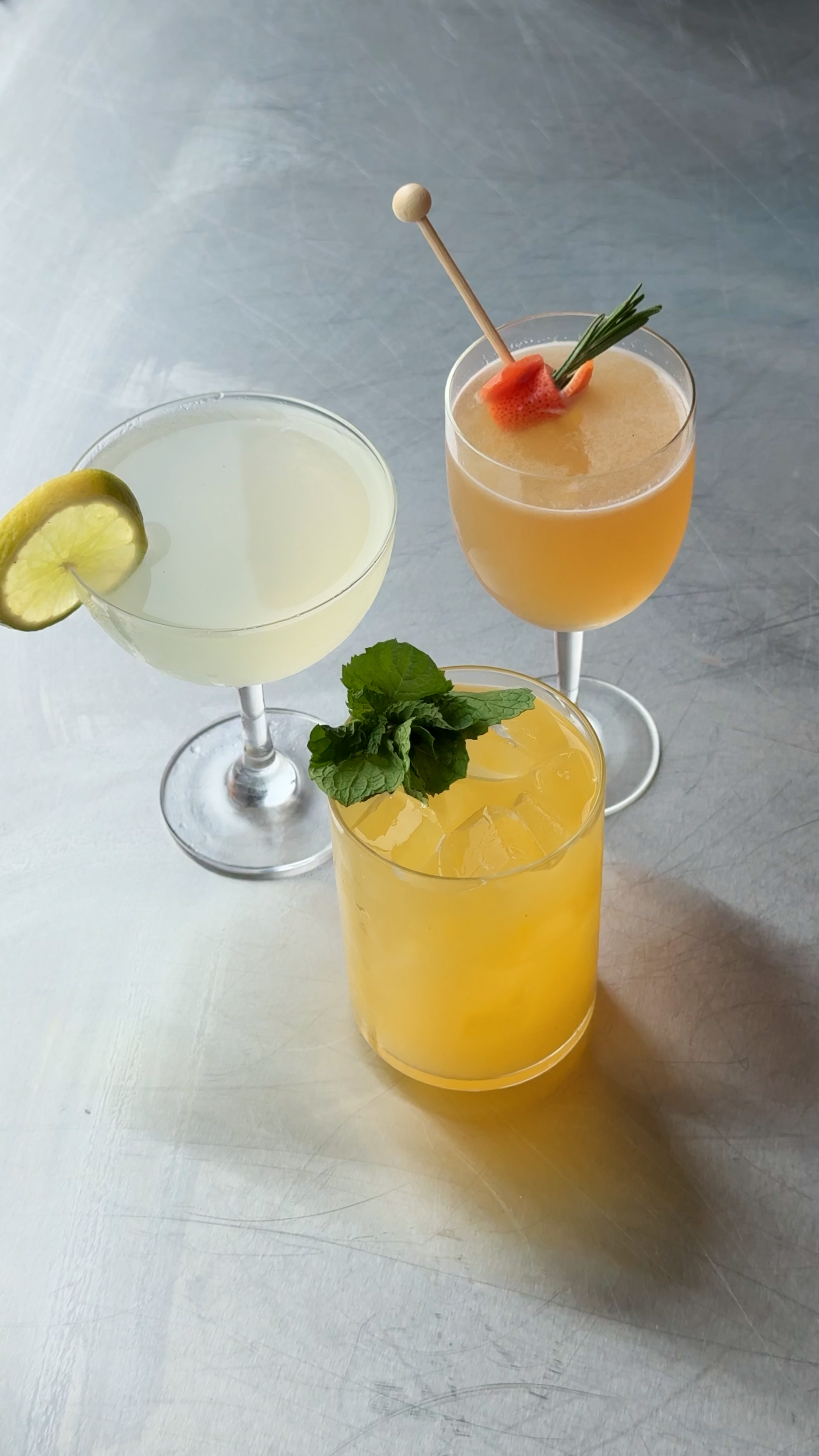 three daiquiris on table in food52 test kitchen