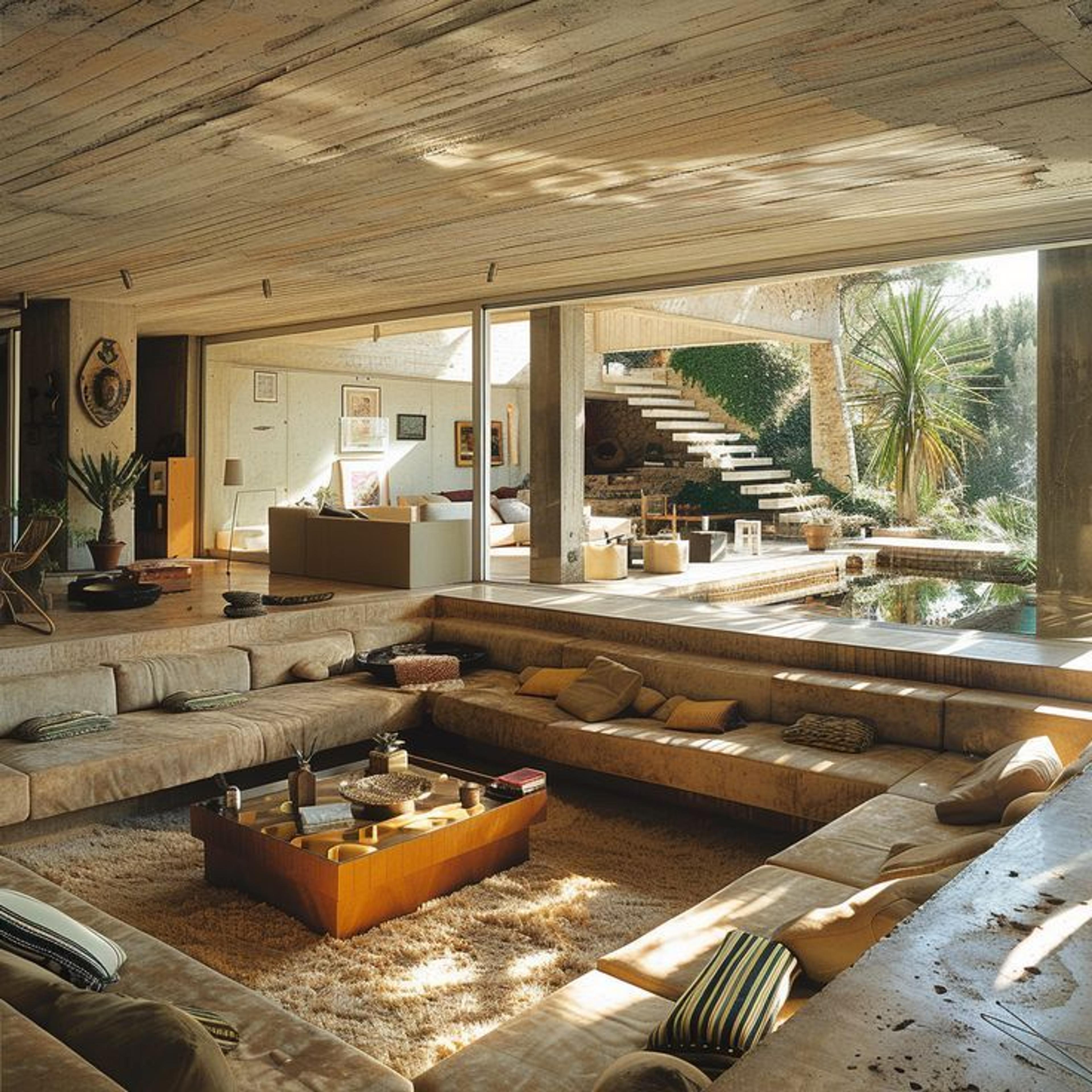 yellow sunken living room