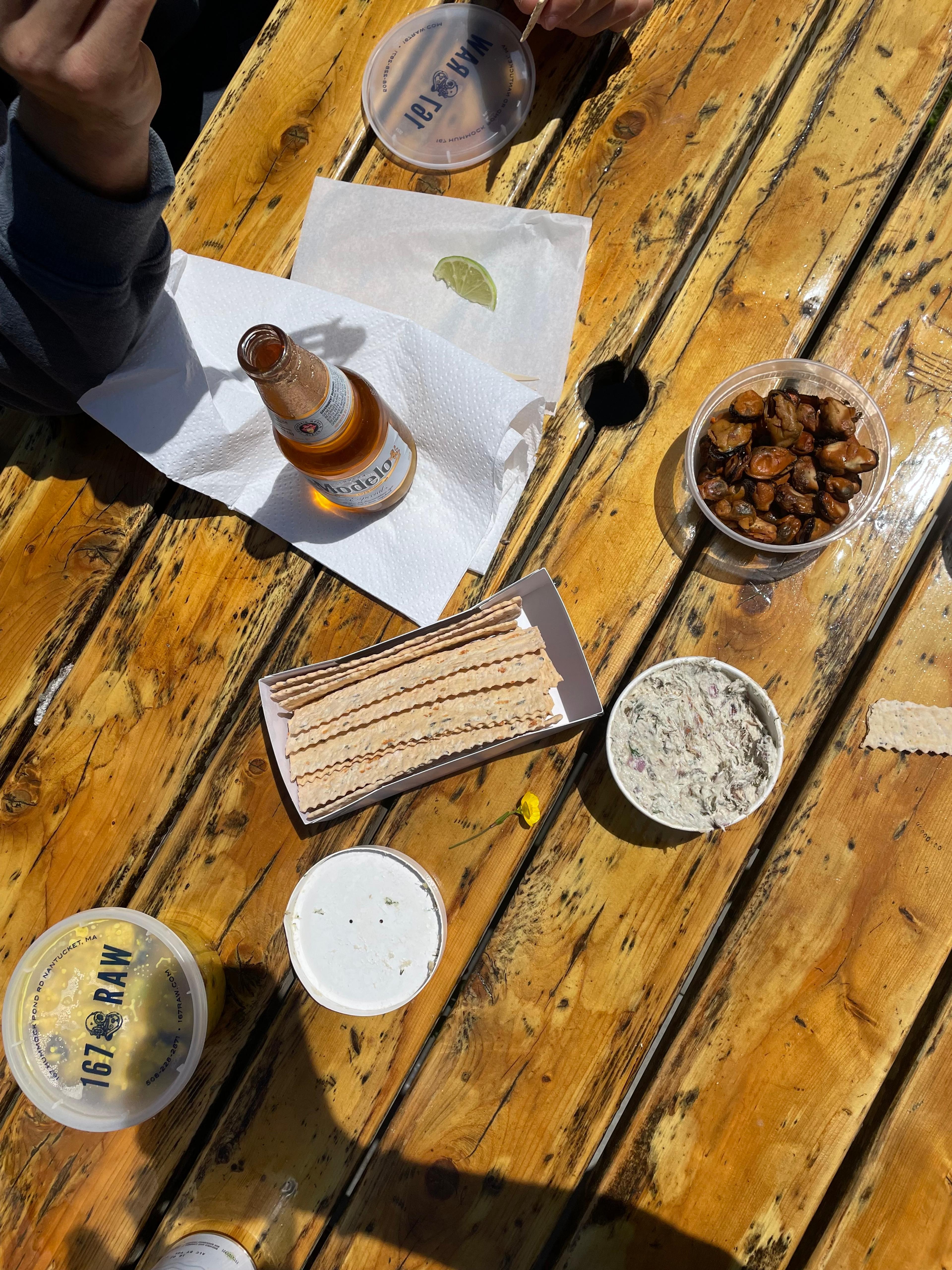 beer and snacks outdoor table 