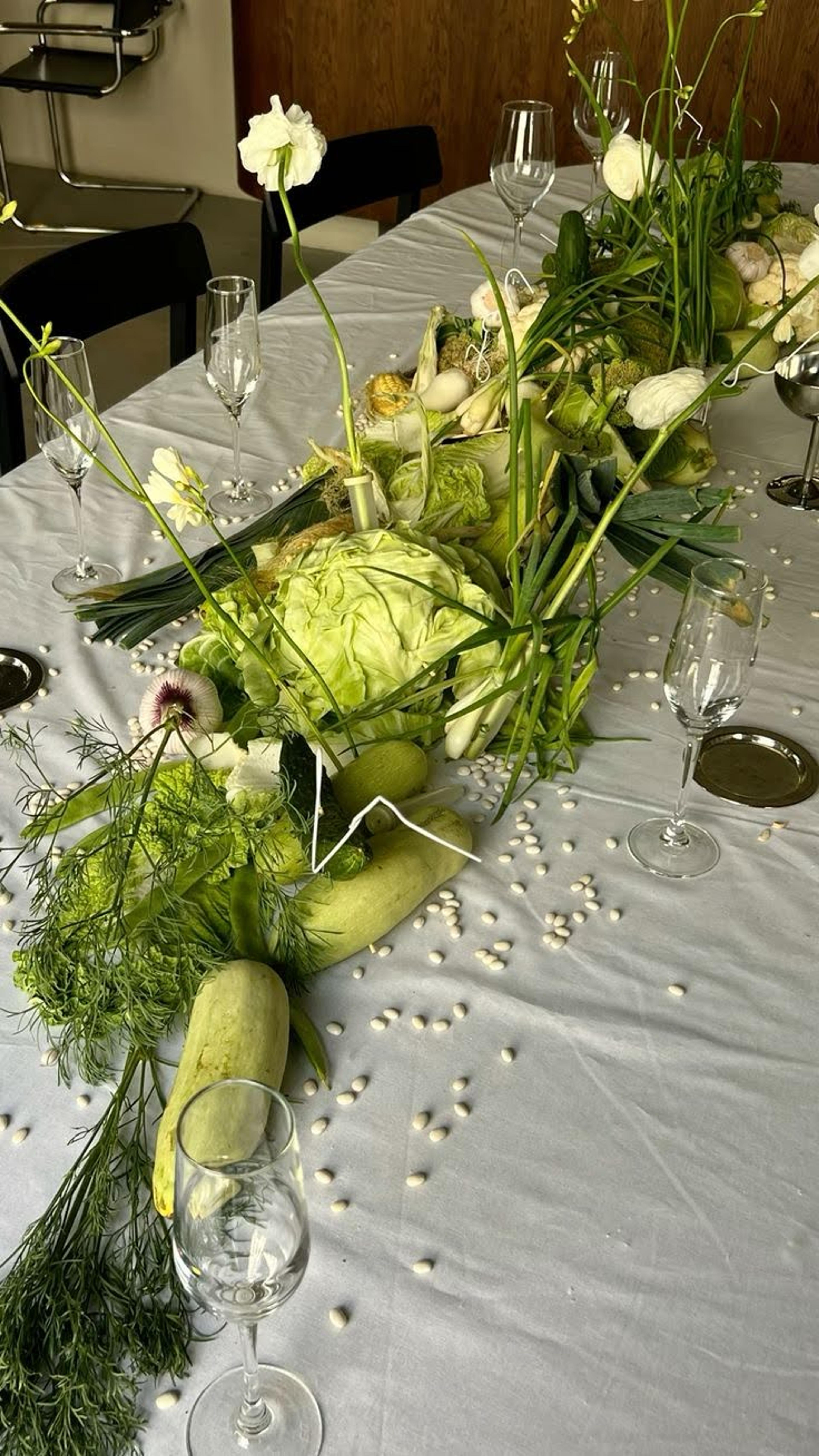 cabbage and other vegetables as centerpiece