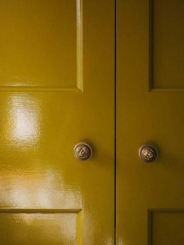 ochre colored cabinet