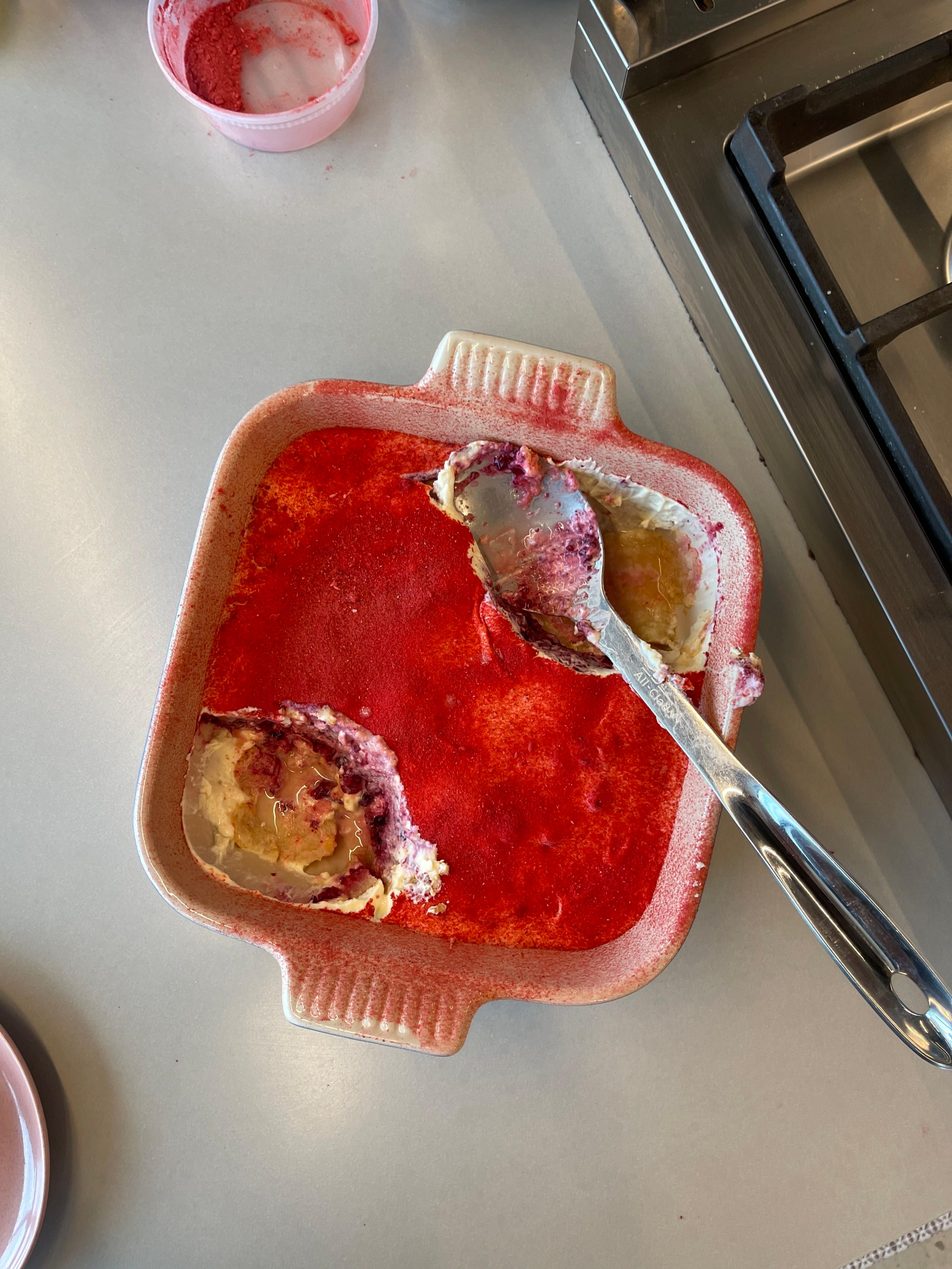 Beauty shot of mixed berry tiramisu. 