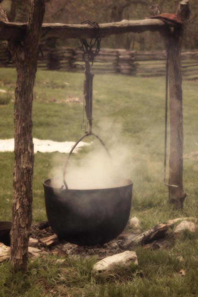 spooky bubbling cauldron outside