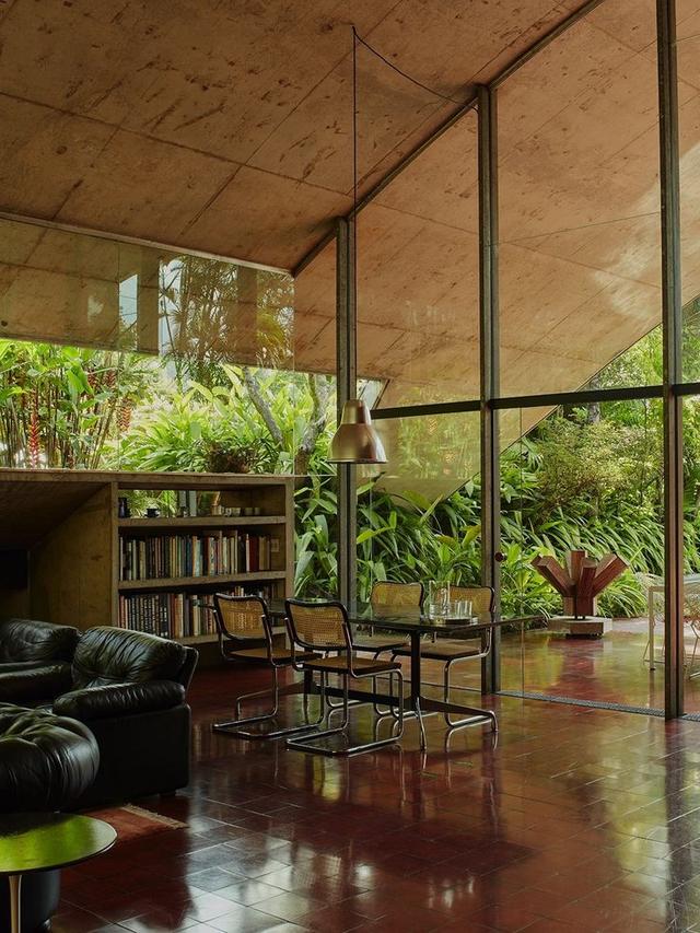 book shelves in woodsy house