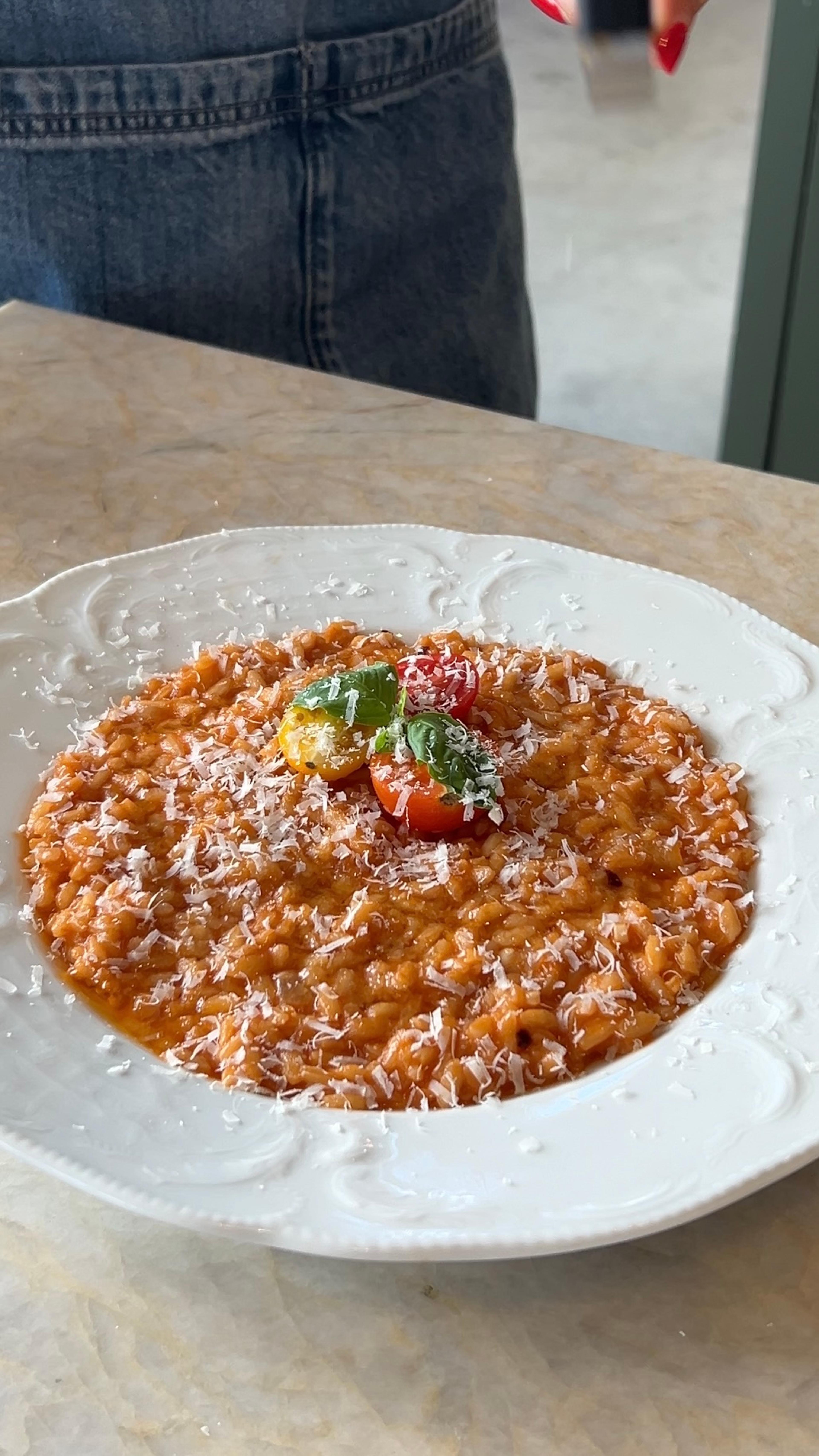 tomato risotto in bowl