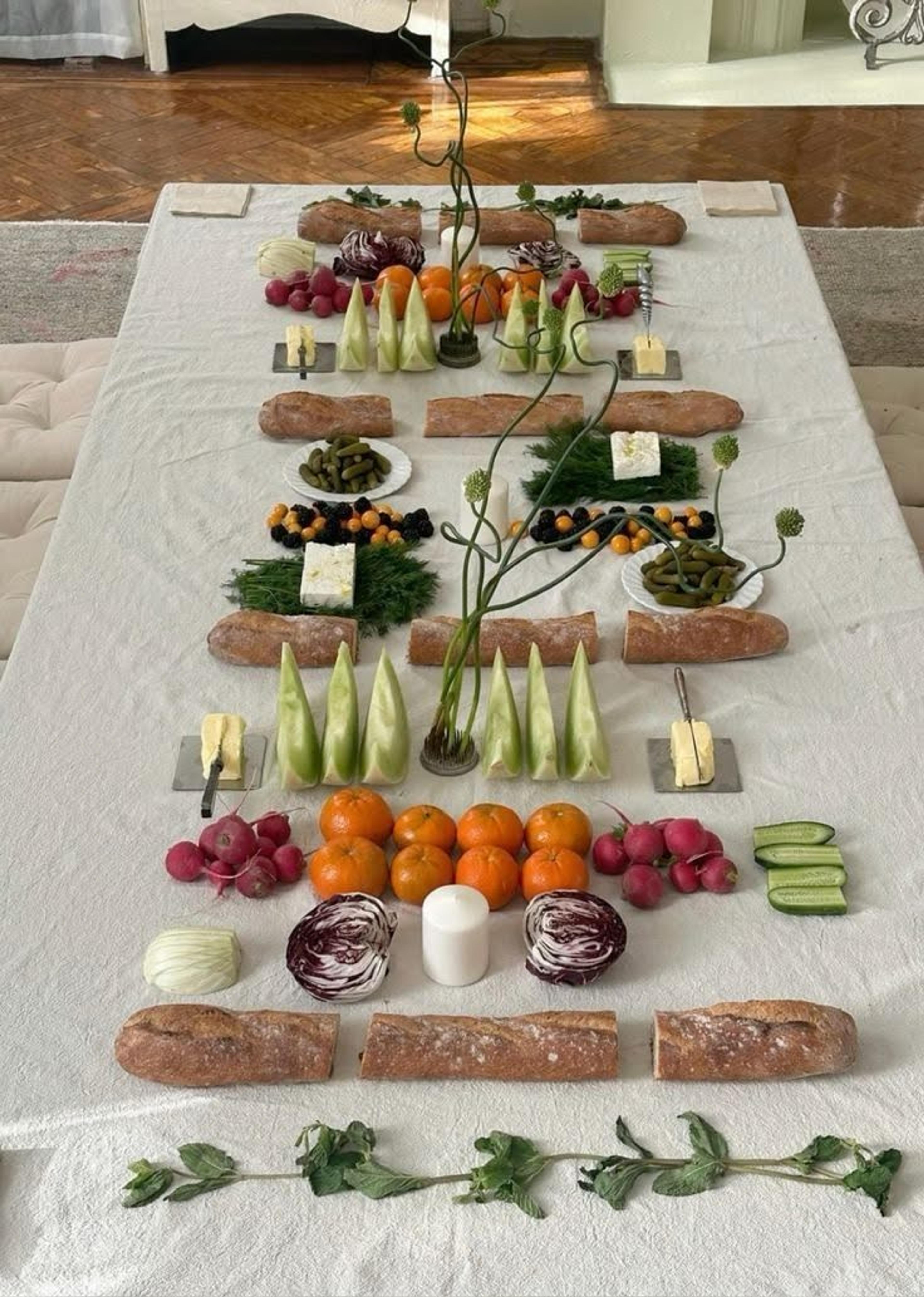 mixed vegetables as table centerpiece