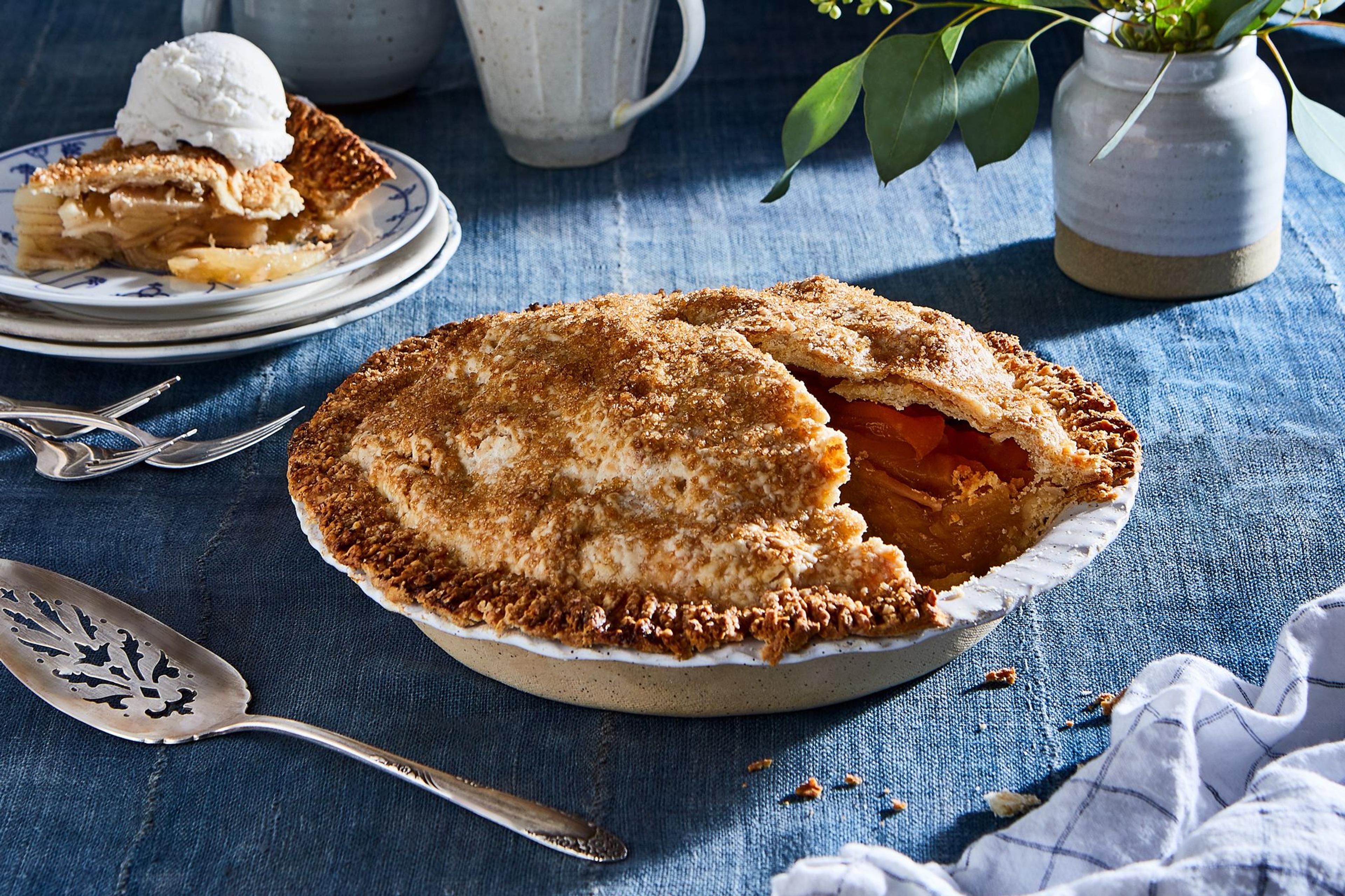 vegan apple pie on table