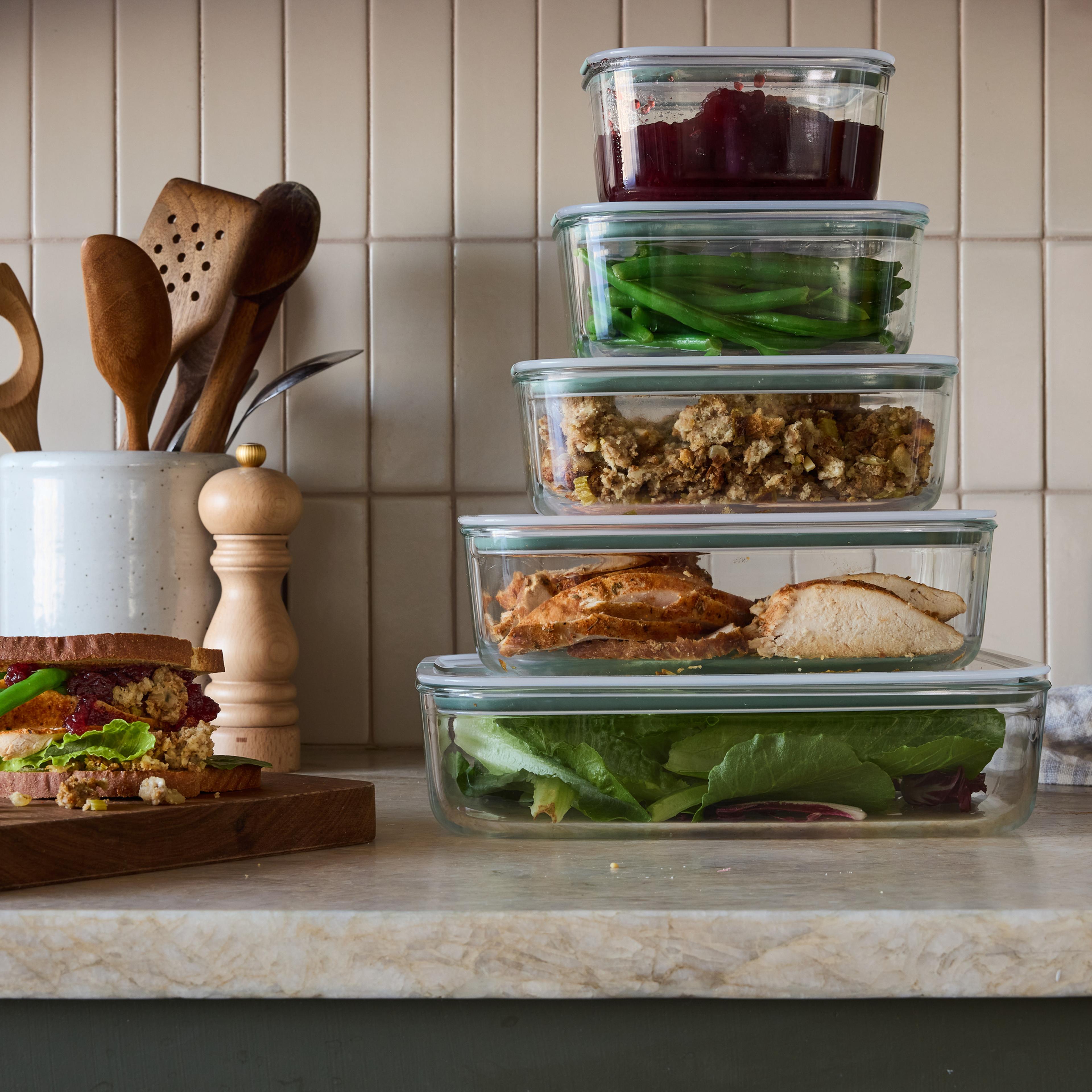 stacked glass food storage containers