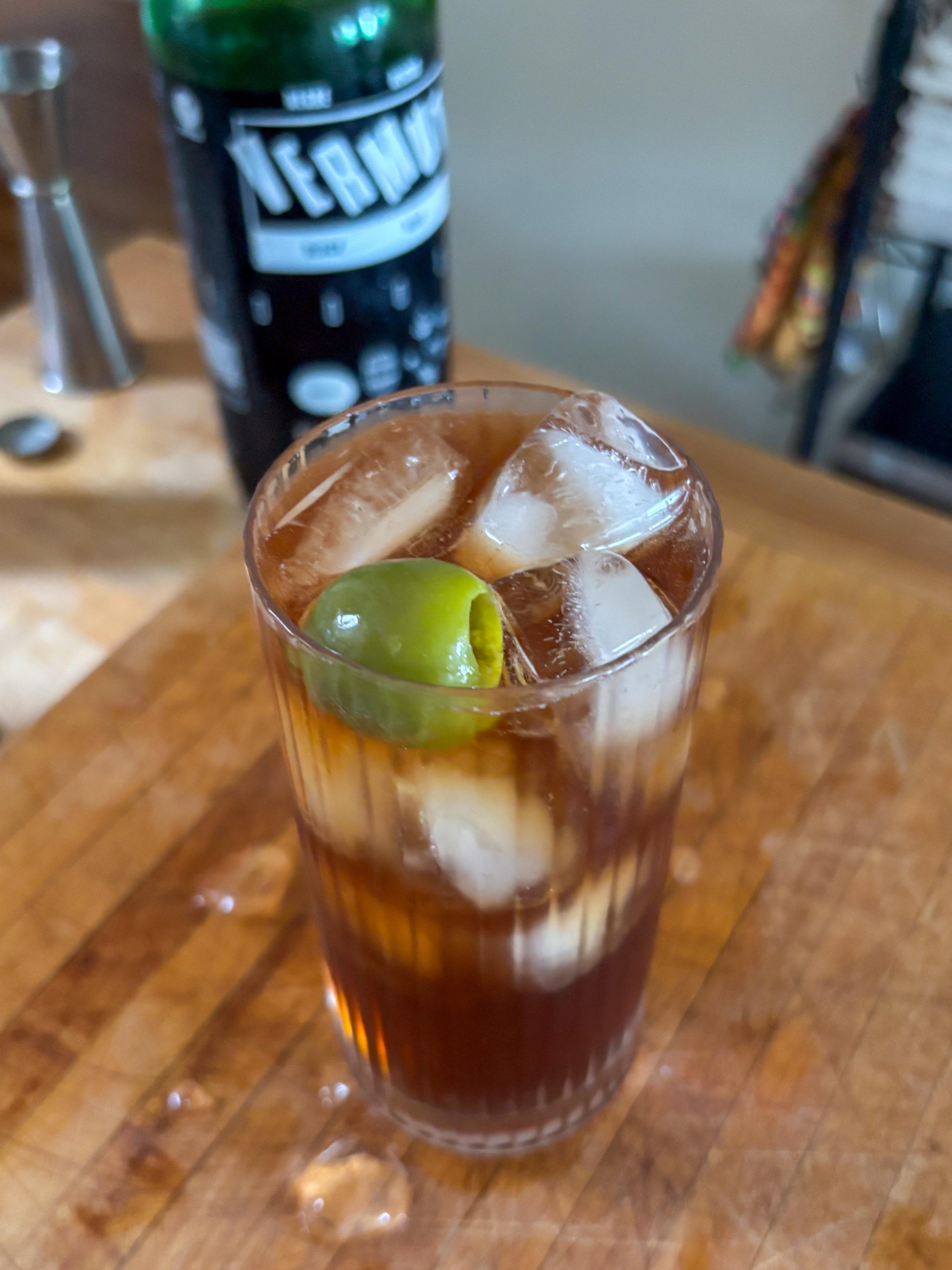 Sweet Vermouth and Olive Spritz