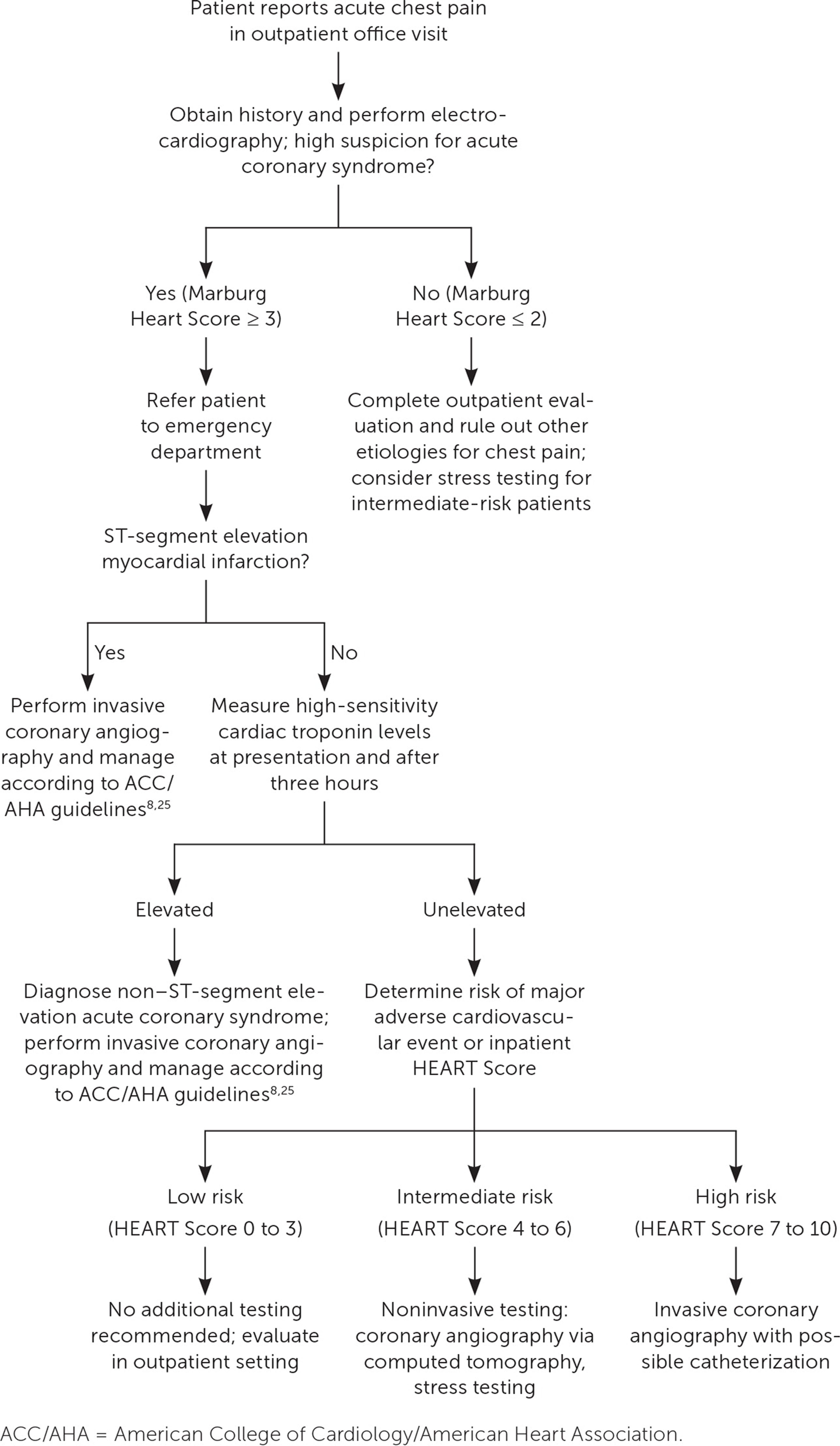 Evaluation for acute coronary syndrome. Information from references 8, 13, 14, and 25.
