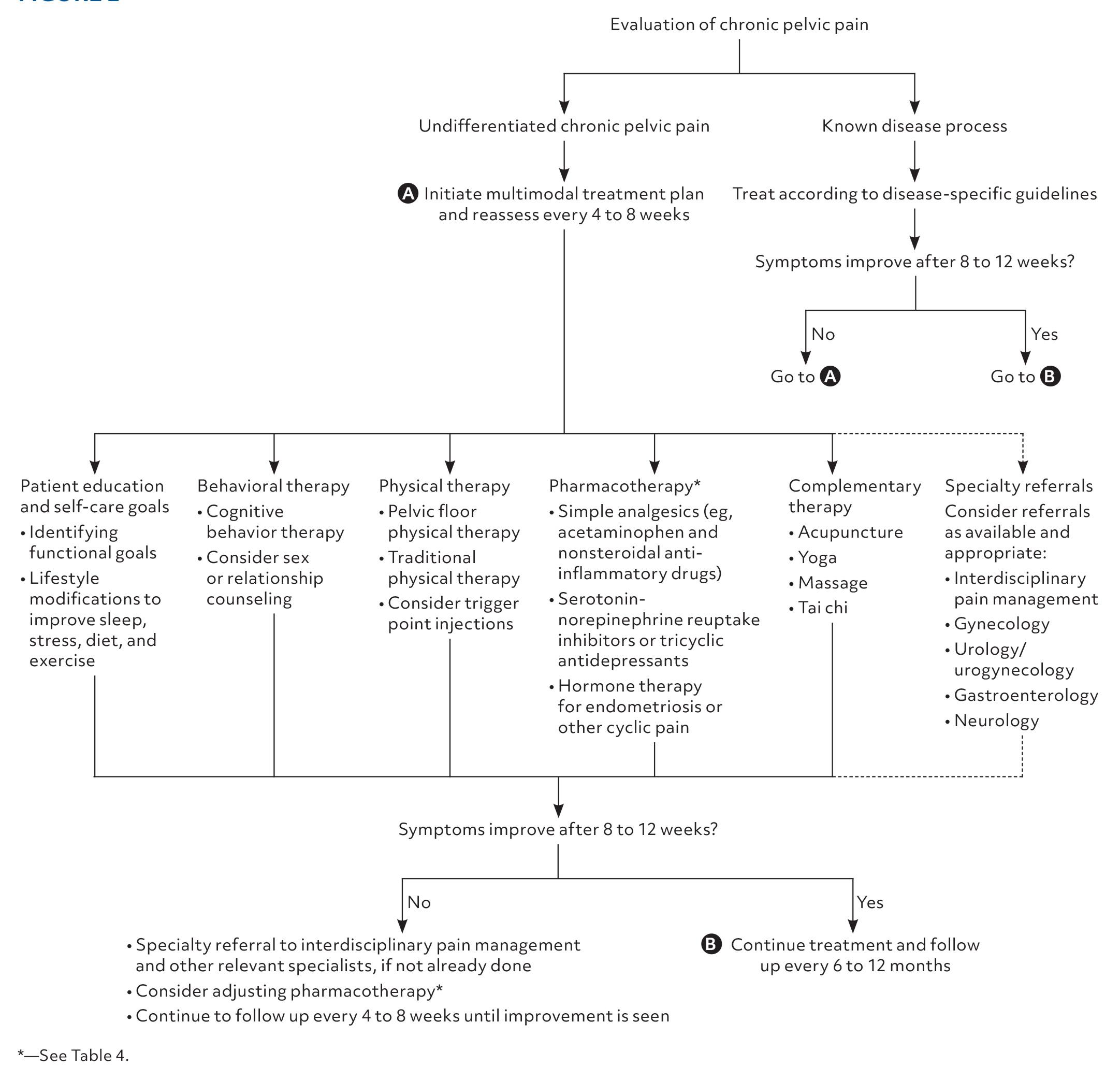 Management of chronic pelvic pain. Information from references 1, 6, and 8.