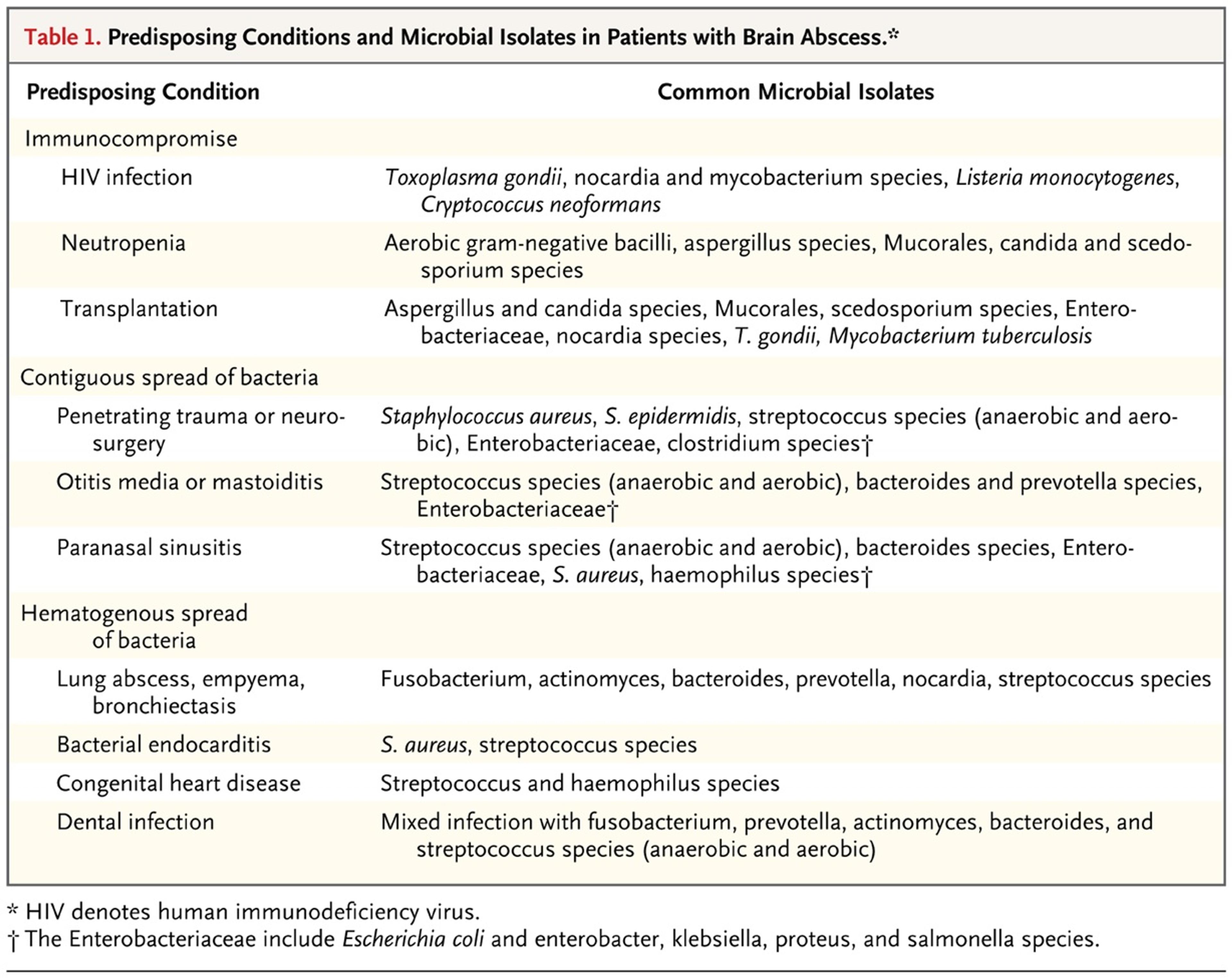 Predisposing Conditions and Microbial Isolates in Patients with Brain Abscess.