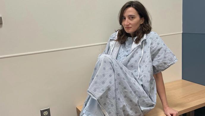 Sophie Kihm at the hospital for thyroid cancer. 