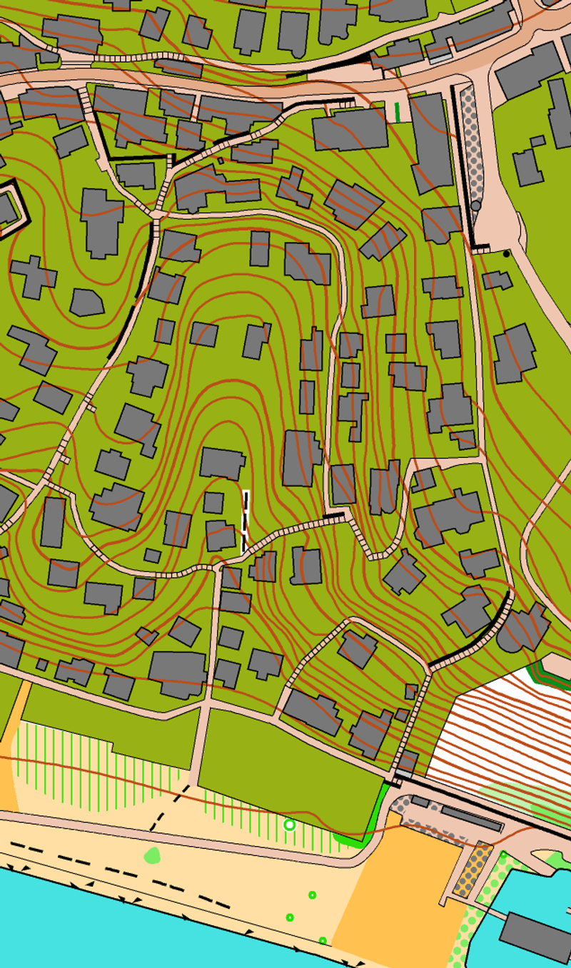Sprintkarte des Blankeneser Elbhangs mit Treppen, Wegen und Häusern bis zum Elbstrand