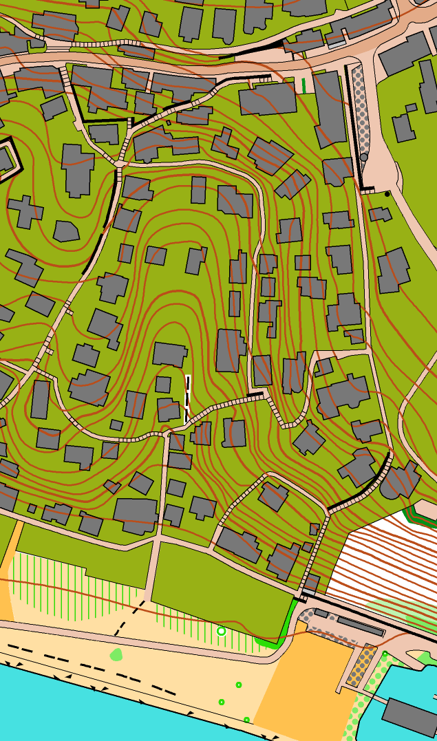 Sprintkarte des Blankeneser Elbhangs mit Treppen, Wegen und Häusern bis zum Elbstrand