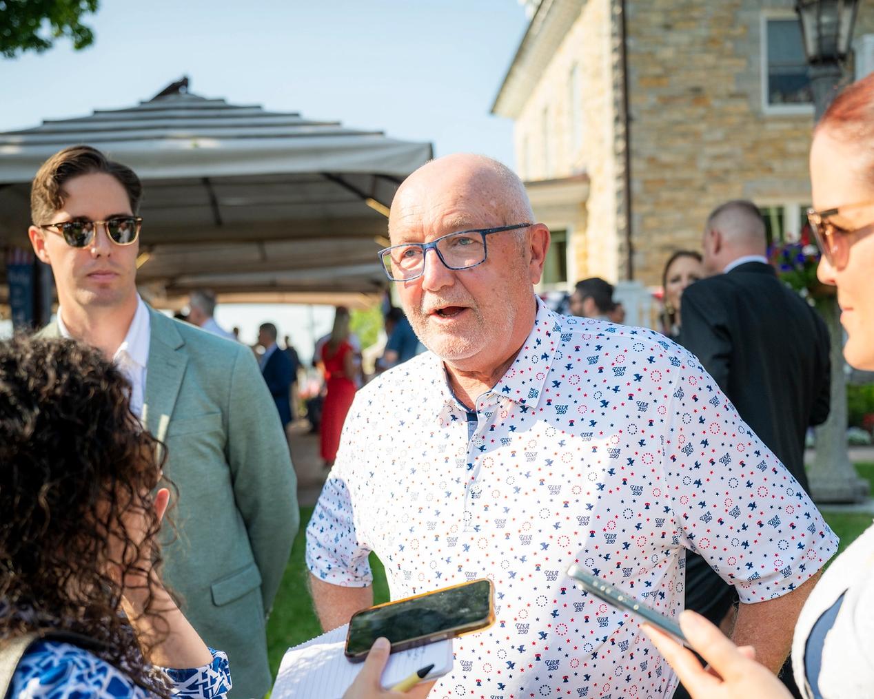 U.S. Ambassador to Canada Pete Hoekstra is shown here at his residence speaking to reporters during an Independence Day celebration 