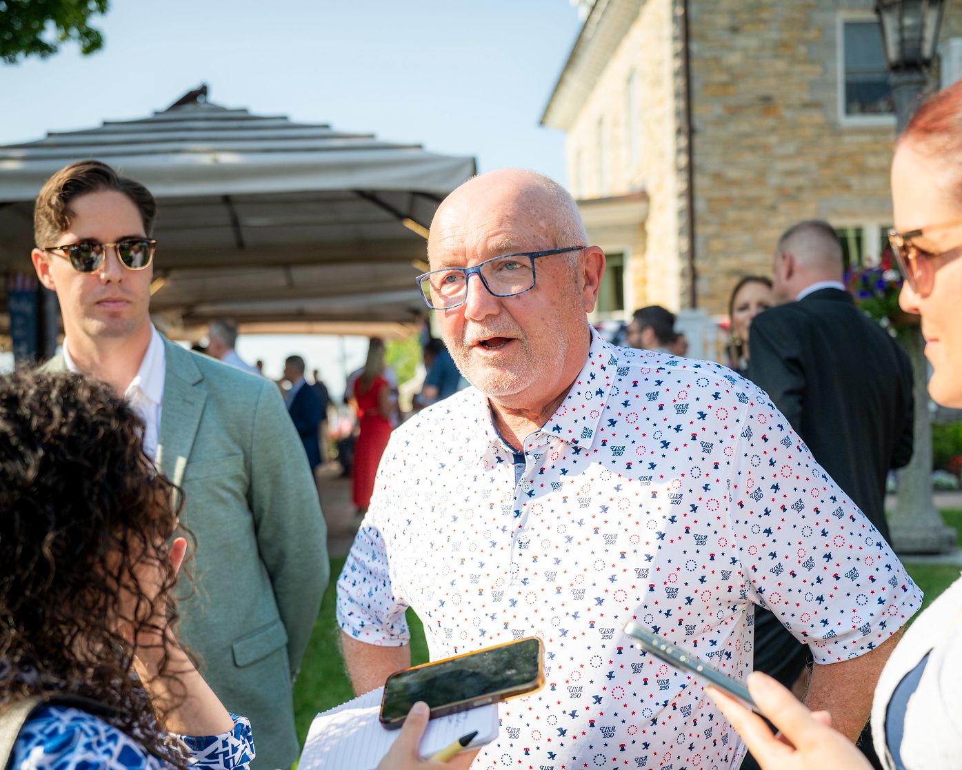 U.S. Ambassador to Canada Pete Hoekstra is shown here at his residence speaking to reporters during an Independence Day celebration