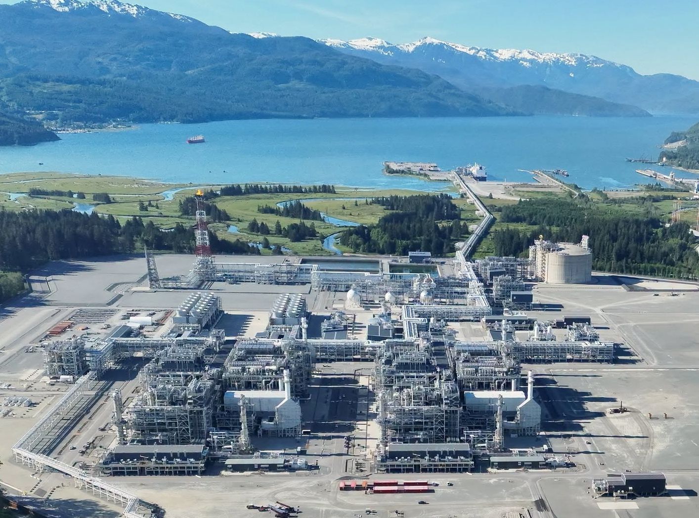 An aerial view of the LNG Canada plant located in Kitimat, British Columbia