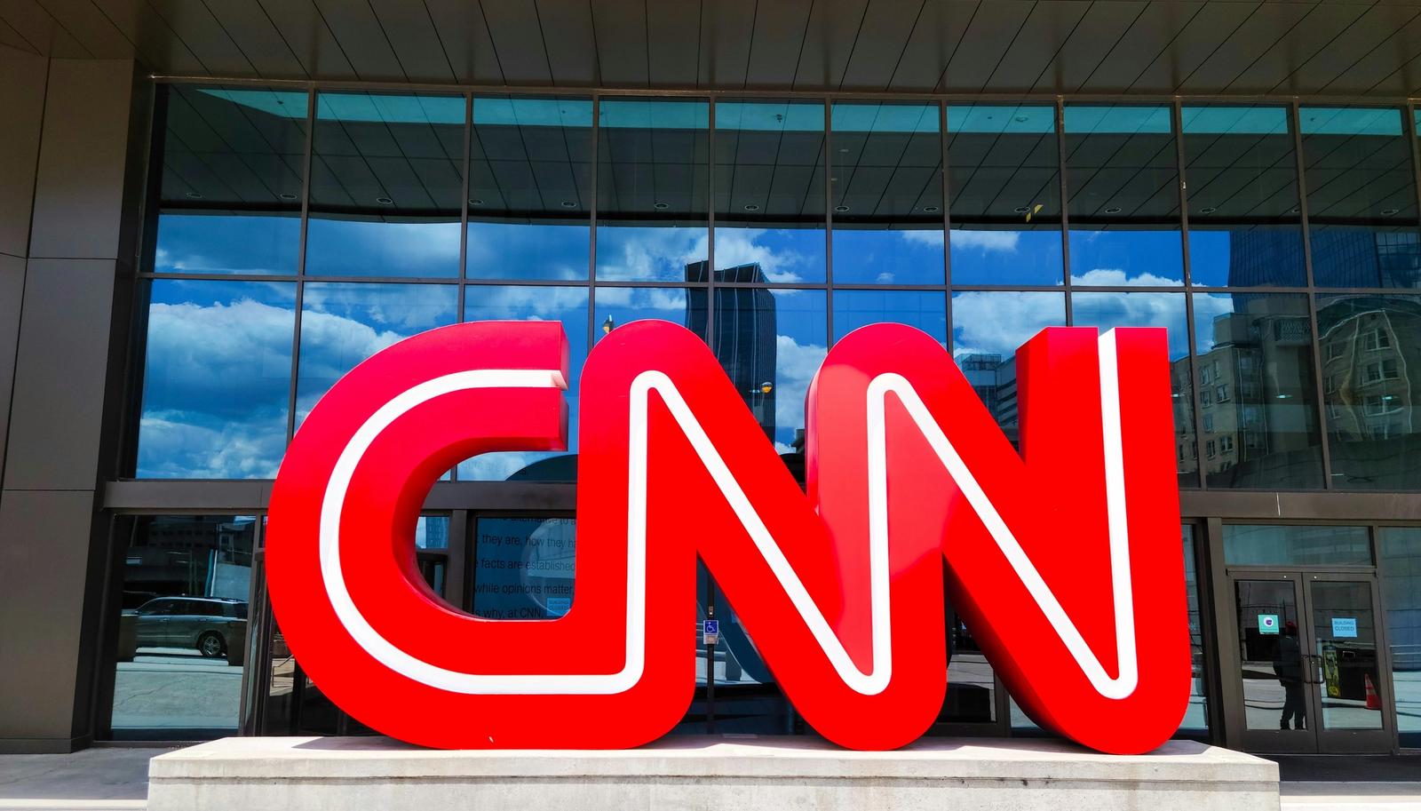 The CNN logo statue, situated in front of the CNN headquarters in Atlanta, Georgia
