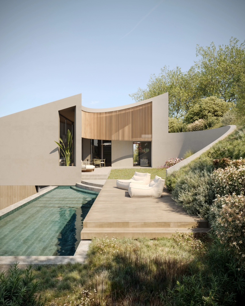 New build detached house with swimming pool. Design based on the Torre de Sant Narcís