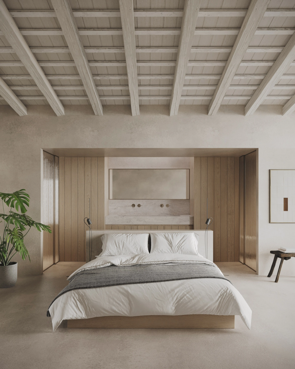 A single-family home designed around calm and essentiality, where every space breathes spaciousness, light, and materiality. The combination of natural textures, wood, and mineral tones creates a warm and silent atmosphere, while the interior architecture embraces clean lines and a fluid layout that reinforces the sense of well-being and connection with the surroundings.
