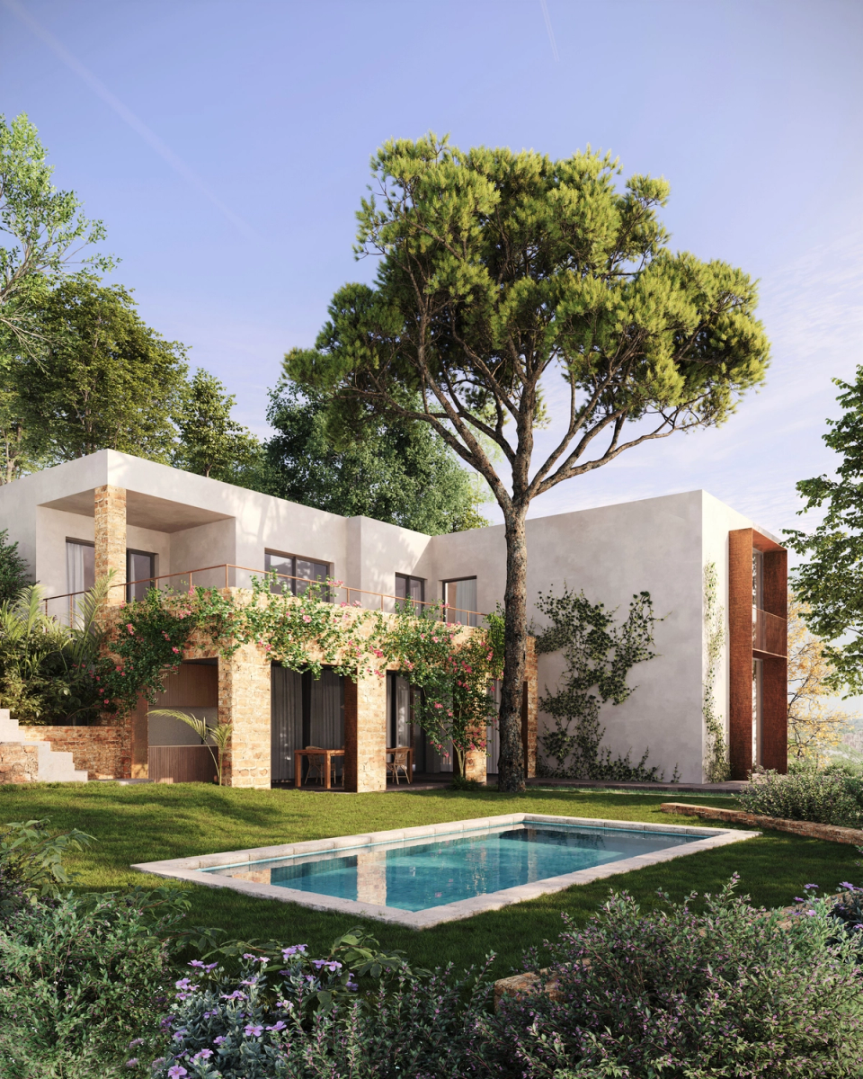 This renovation and extension project transforms the original house into a home open to the landscape, combining contemporary architecture with traditional materials such as natural stone. The new volumes, landscaped terraces, and direct relationship with the outdoors enhance light, ventilation, and the connection with the surroundings, creating warm, elegant spaces integrated with nature.