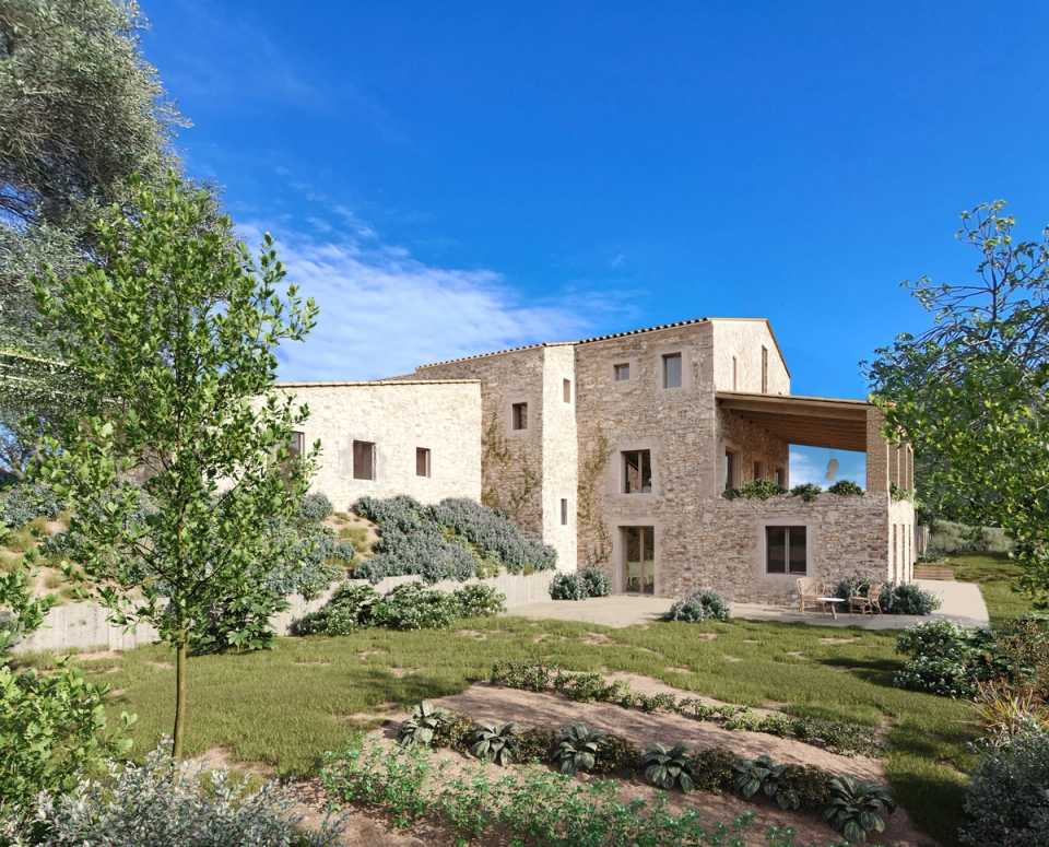 The rehabilitation and extension of this rural property embraces a harmonious integration between traditional architecture and new living spaces. The original stone volumes are combined with contemporary extensions that respect the natural surroundings, enhancing the connection with the landscape through terraces, porches, and outdoor areas open to the garden.