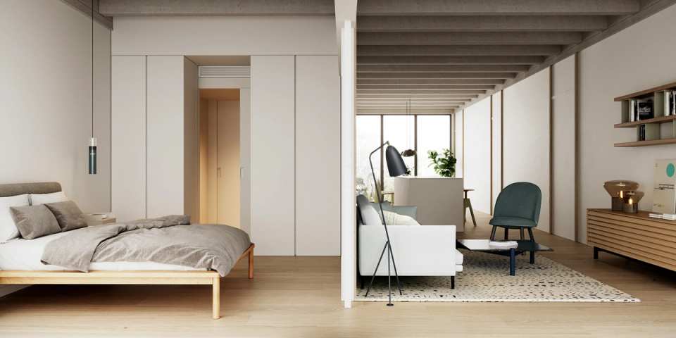 This multi-family residential building designs open and flexible interiors, where visual continuity and natural light enhance the perception of space. Warm materials and neutral tones bring serenity and comfort to the homes. The project combines functionality and contemporary architecture to create spaces designed for a calm and bright way of living.