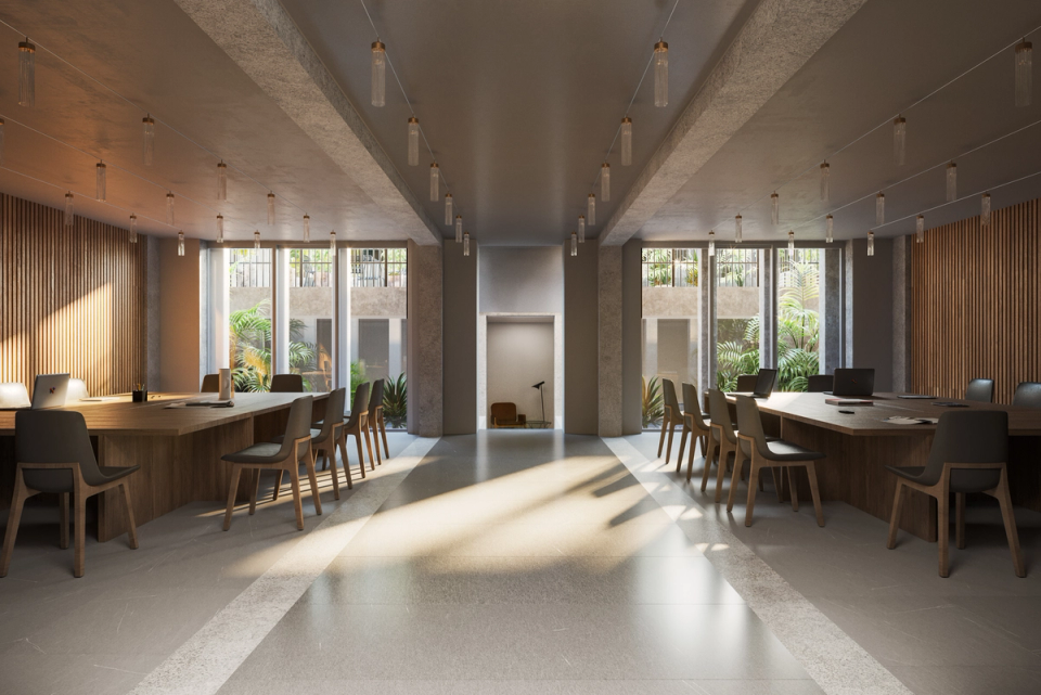 The rehabilitation of this interior space enhances the connection between architecture and the outdoors through large openings that allow natural light to enter and integrate vegetation into the home. The project combines noble materials such as wood, stone, and textile finishes in a warm and contemporary composition, creating a serene and welcoming atmosphere. The open layout and clean-lined furniture reinforce the sense of spaciousness and comfort, while the visual relationship with the outdoor courtyard brings continuity and spatial quality to the entire rehabilitation intervention.
