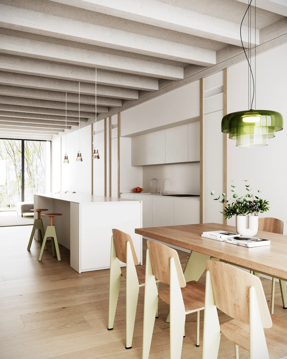 This multi-family residential building creates spacious and bright interiors through open spaces, neutral materials and a functional contemporary architecture. The presence of wood and natural light brings warmth and comfort to the homes. The project prioritizes spatial quality and visual connection between the different areas of the house.