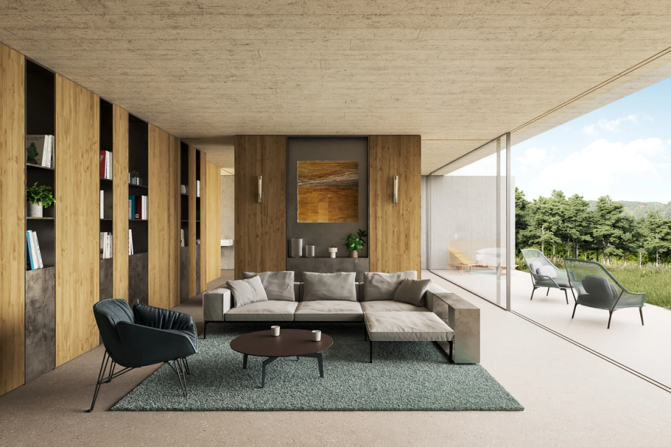  Contemporary interior design with open dining room, natural light and high-end finishes in luxury housing