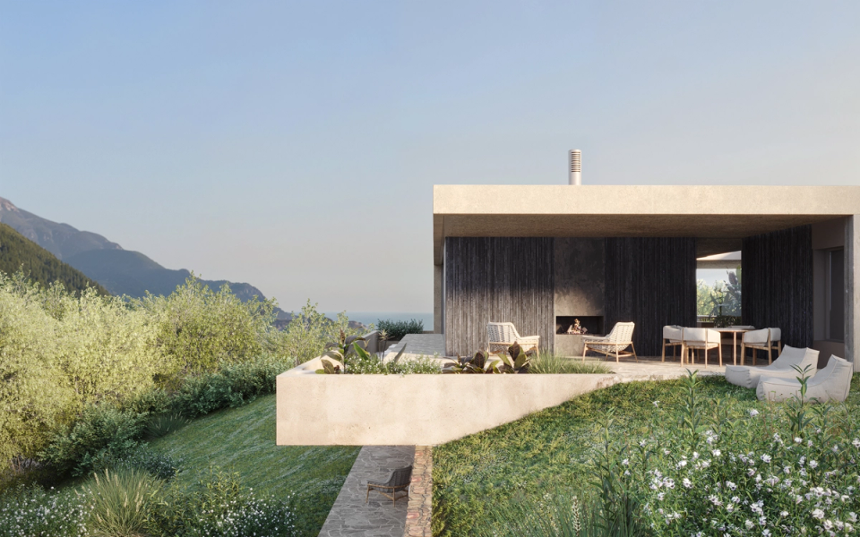 House in Platja d’Aro with a contemporary architecture of horizontal lines that adapts to the natural slope of the land. This house in Platja d’Aro integrates natural materials, large cantilevers and Mediterranean vegetation to achieve a harmonious relationship with the landscape.