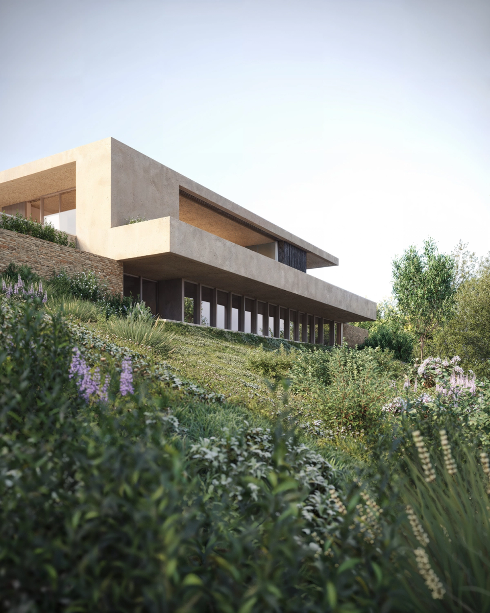 House in Platja d’Aro with an open, horizontal architecture gently integrated into the terrain and surrounded by Mediterranean vegetation. This house in Platja d’Aro combines a swimming pool, large openings and natural materials to enhance the relationship with the landscape and views.