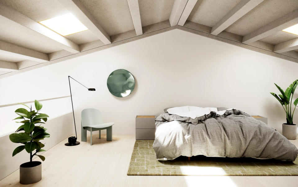 This multi-family residential building uses zenithal light and sloped roofs to create spacious, warm interiors filled with natural light. Neutral materials and simple forms reinforce the sense of calm and comfort within the home. The project embraces a contemporary architecture designed to improve quality of life and daily well-being.