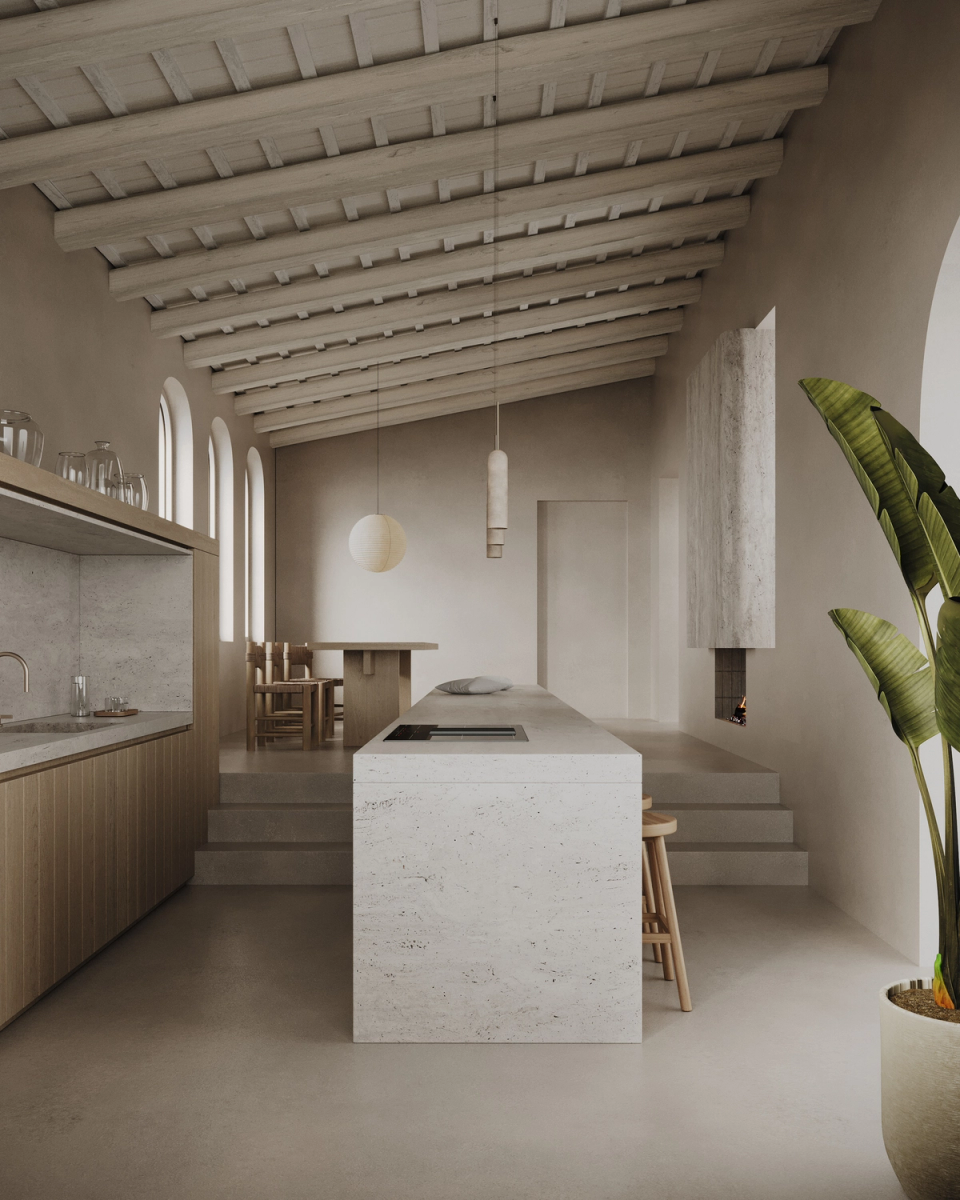 A single-family home conceived through simplicity and proportion, where natural light and materiality define the spatial experience. Soft vaults, exposed beam ceilings, and continuous finishes bring warmth and authenticity to an architecture that dialogues with the Mediterranean landscape. The project seeks a slower way of living, connected to the surroundings and the essence of natural materials.