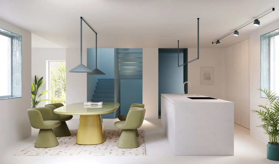 Renovation and extension project of a house featuring contemporary and minimalist architecture that transforms the interior spaces through natural light, continuous materials, and an open, functional layout. The combination of soft tones, clean lines, and distinctive furniture pieces creates a serene, elegant, and welcoming atmosphere.