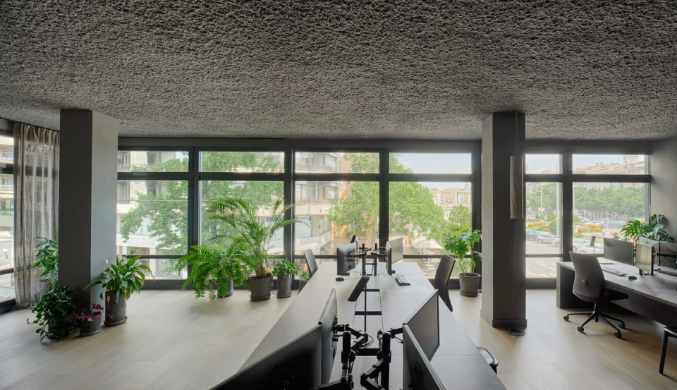 Reform of studio with large windows that enhance natural light and urban views from the work areas. This studio renovation combines open spaces, indoor vegetation and contemporary materials to create a functional, bright and comfortable environment.