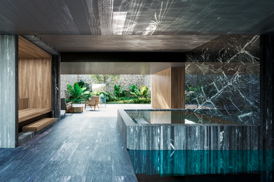  New construction house in Barcelona. Interior-exterior transition space with panoramic views and contemporary architecture integrated into the landscape
