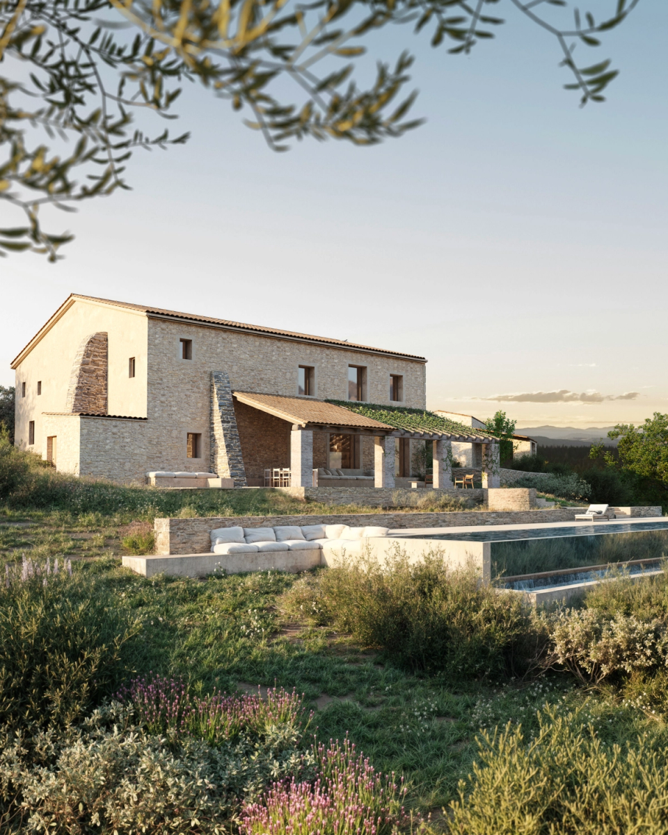 The renovation of a farmhouse restores the traditional architecture of the masia and combines it with a subtle contemporary intervention integrated into the landscape and designed for a slower and more connected way of living.