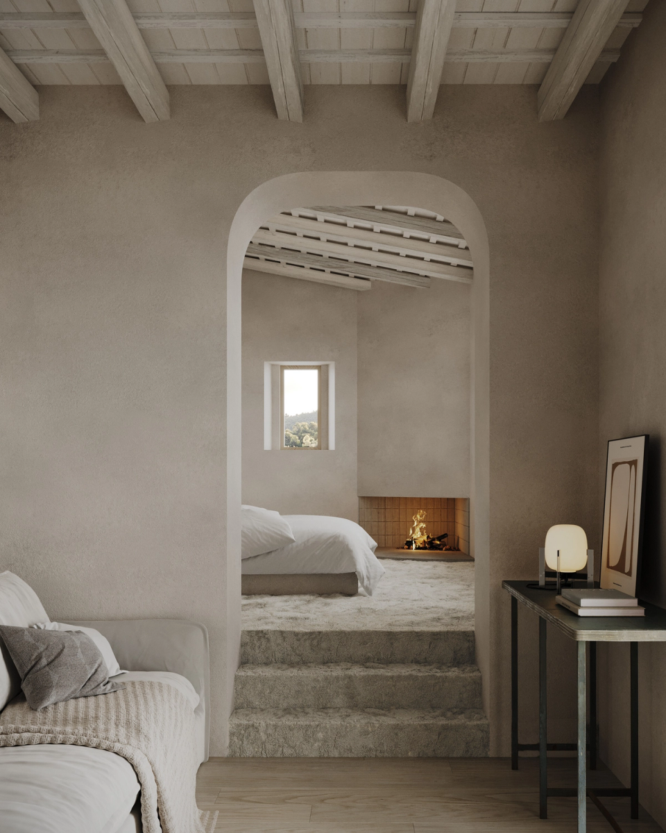 This single-family home embraces a serene and timeless interior architecture where arched forms, soft light, and natural materials create an intimate and welcoming atmosphere. Mineral textures and the presence of wood reinforce the Mediterranean character of the spaces. The project combines calm, comfort, and a sensitive relationship between architecture and well-being.