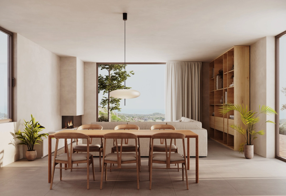 The renovation and extension of this home redefines the living area with open, warm spaces connected to the natural surroundings. The dining room and living room are organized through a fluid layout, large windows, and noble materials that provide light, spaciousness, and a welcoming atmosphere designed for everyday comfort.