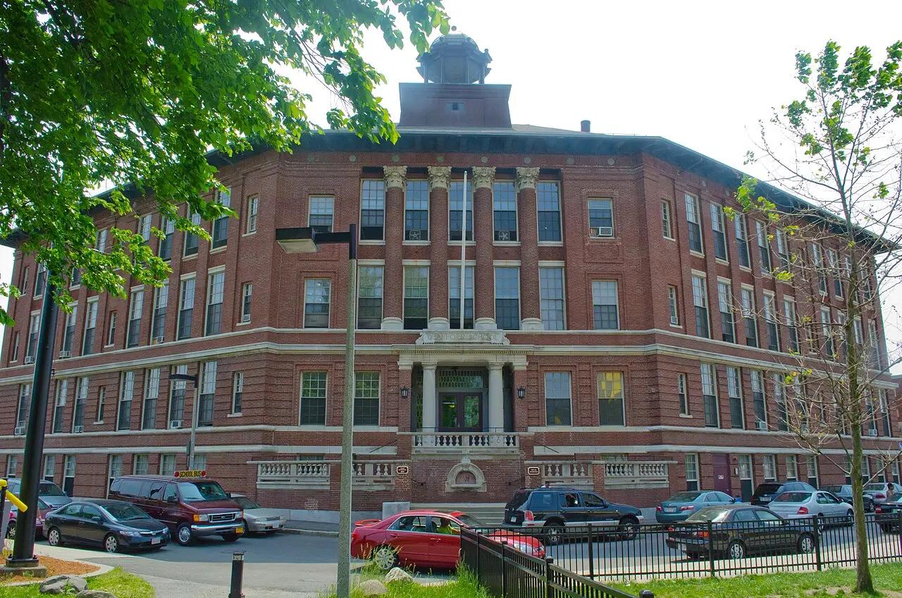 The Dearborn School building on Ambrose Street in Roxbury
