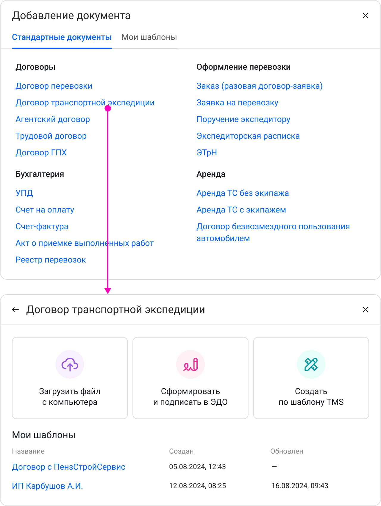 Выбор типа документа и способа его создания