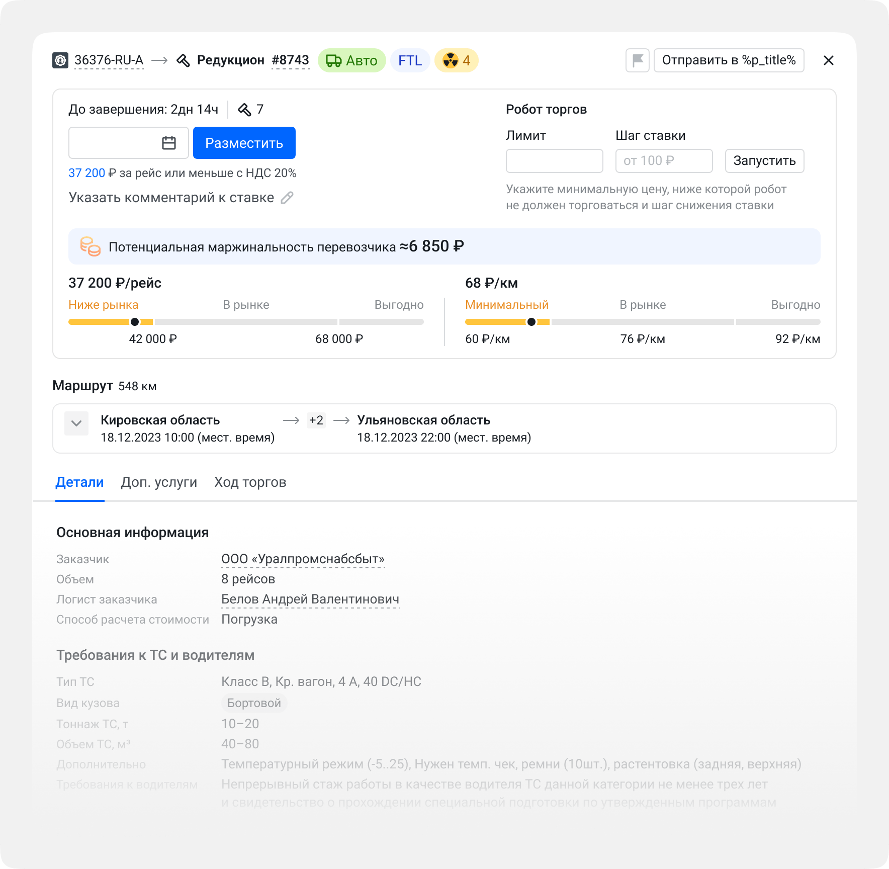 Карточка торгов