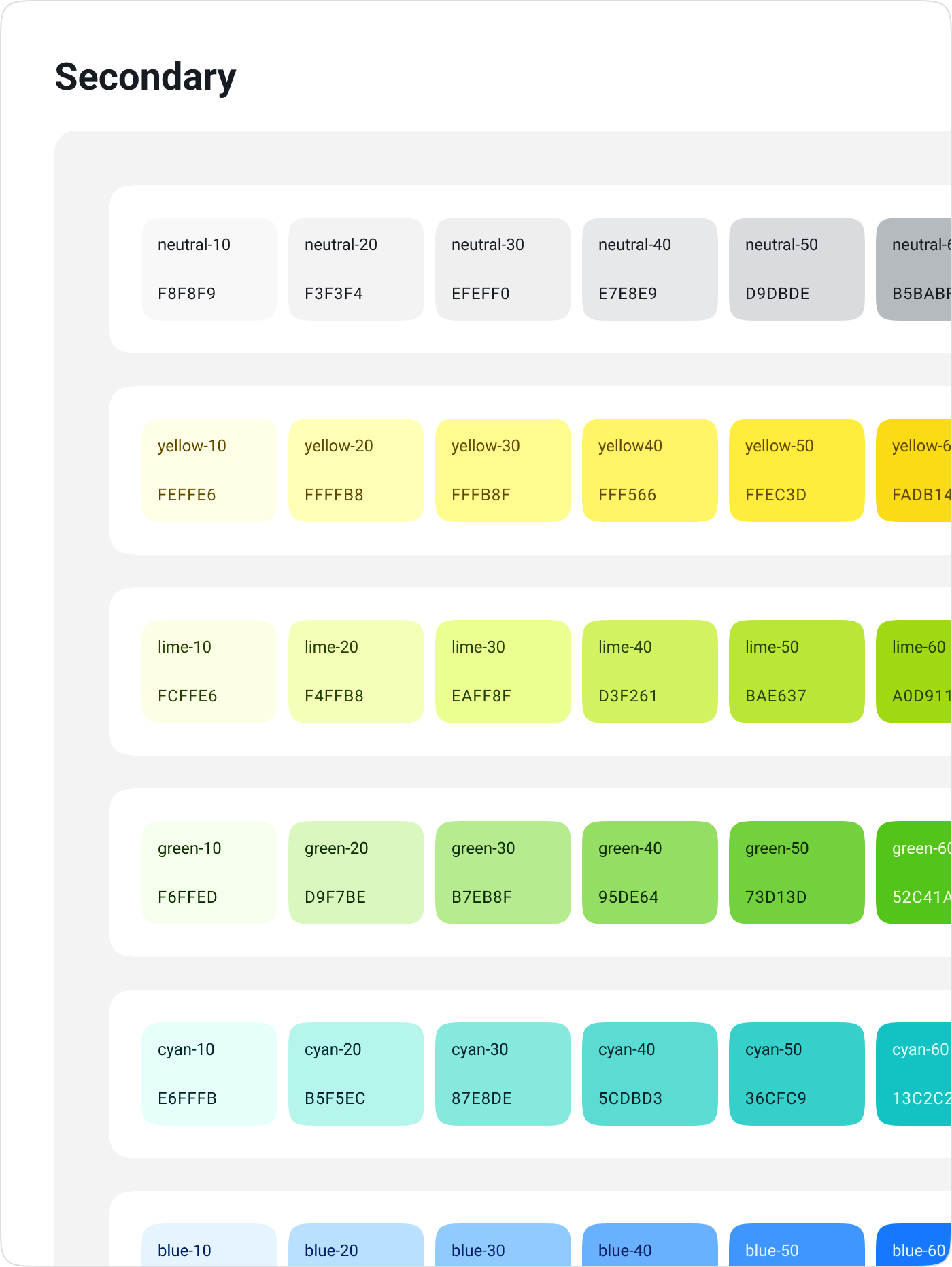 Палитра с Secondary-токенами