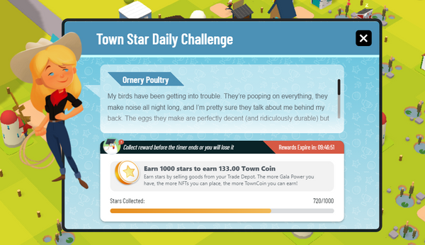 O Town Star Daily Challenge desbloqueia recompensas play-to-earn em TownCoin!