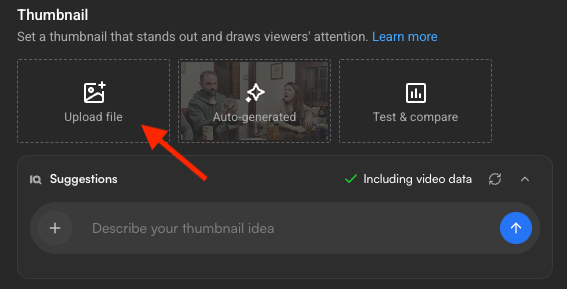 Showing how to upload in YouTube studio