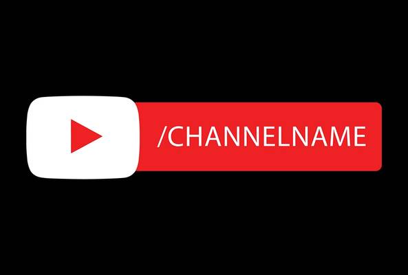 YouTube play button icon with placeholder text for a customizable channel name URL.